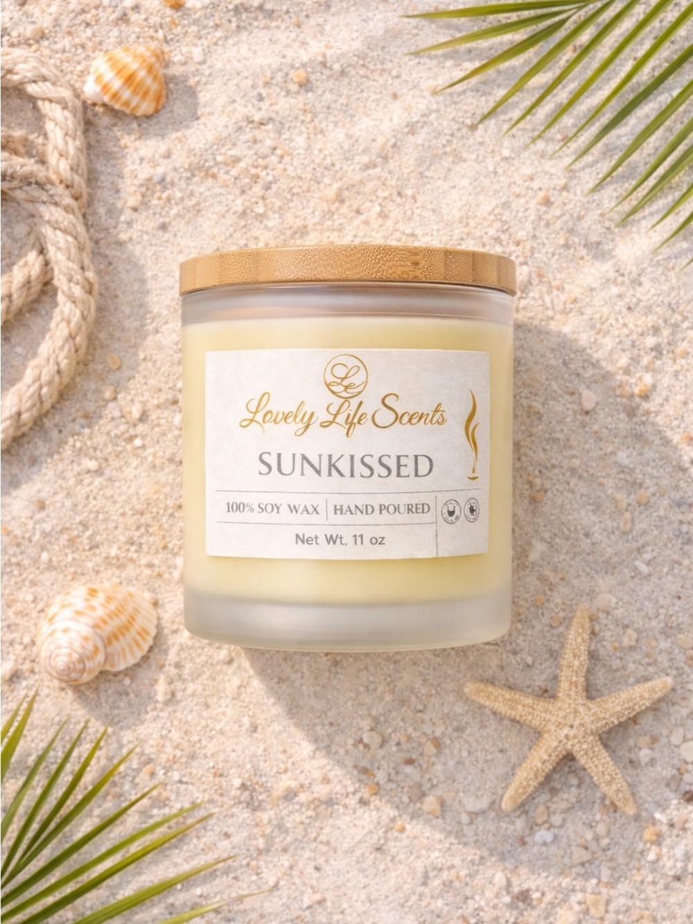 Sunkissed 11 oz Premium Soy Wax Candle, A Sun Bathing Scent, Lovely Life Scents - Picture 3 of 5